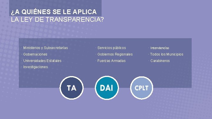 ¿A QUIÉNES SE LE APLICA LA LEY DE TRANSPARENCIA? · Ministerios y Subsecretarías ·