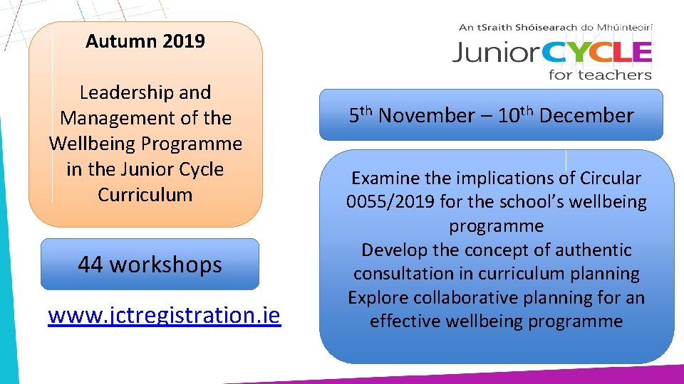 Autumn 2019 Leadership and Management of the Wellbeing Programme in the Junior Cycle Curriculum