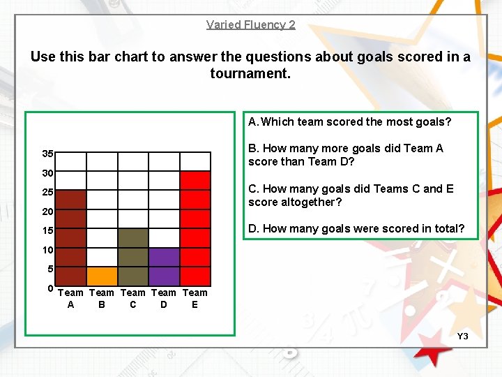 Varied Fluency 2 Use this bar chart to answer the questions about goals scored