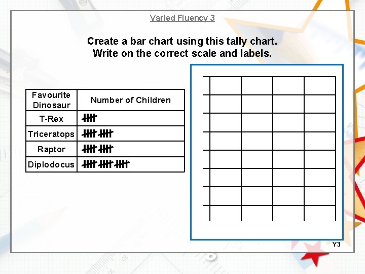 Varied Fluency 3 Create a bar chart using this tally chart. Write on the