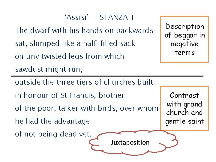 ‘Assisi’ - STANZA 1 The dwarf with his hands on backwards sat, slumped like