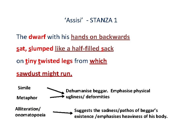 ‘Assisi’ - STANZA 1 The dwarf with his hands on backwards sat, slumped like