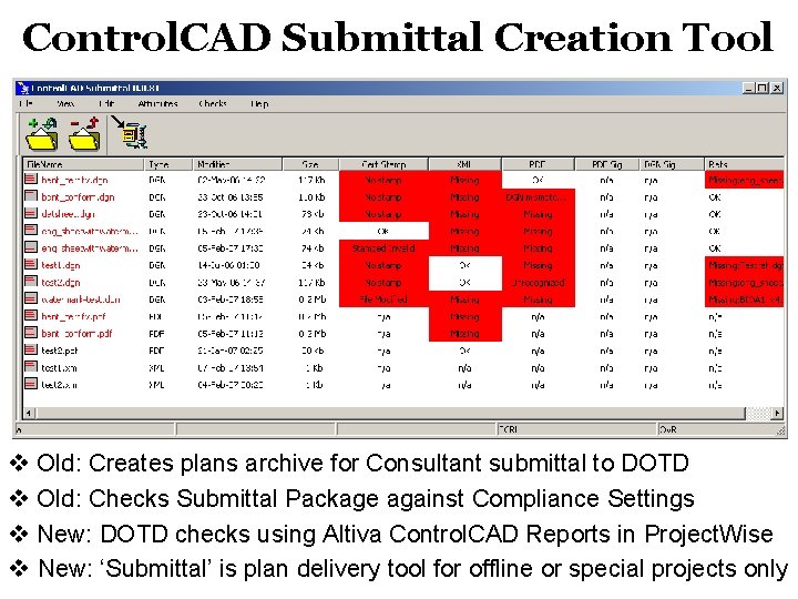 Control. CAD Submittal Creation Tool v Old: Creates plans archive for Consultant submittal to