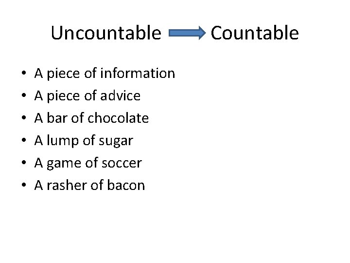 Uncountable • • • A piece of information A piece of advice A bar