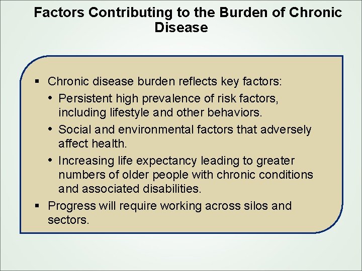 Factors Contributing to the Burden of Chronic Disease § Chronic disease burden reflects key