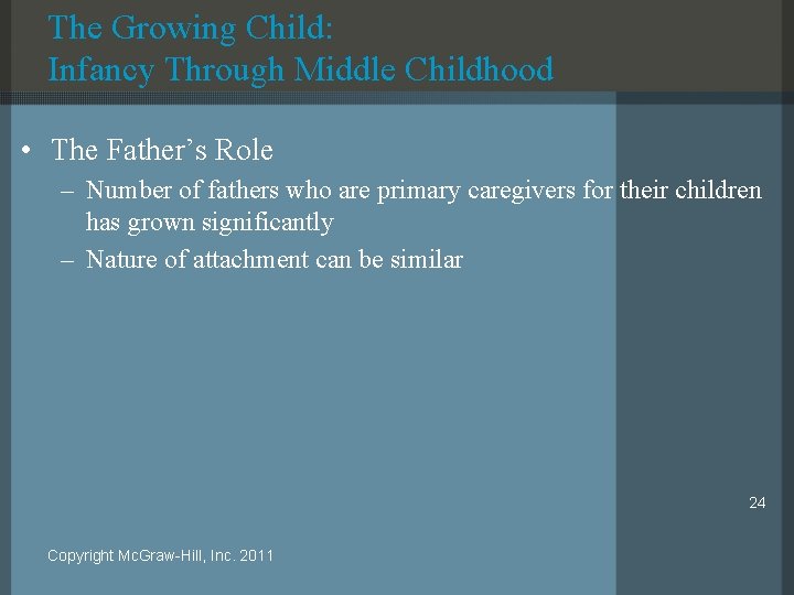 The Growing Child: Infancy Through Middle Childhood • The Father’s Role – Number of