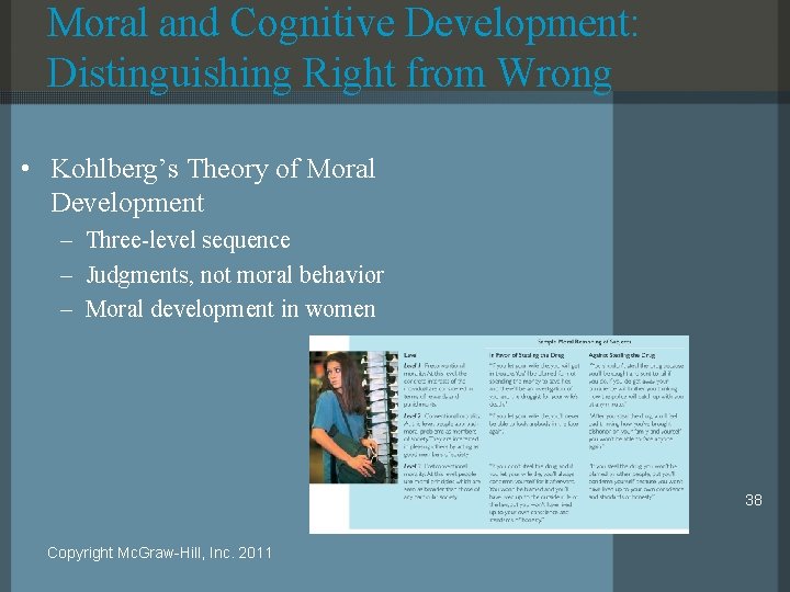 Moral and Cognitive Development: Distinguishing Right from Wrong • Kohlberg’s Theory of Moral Development