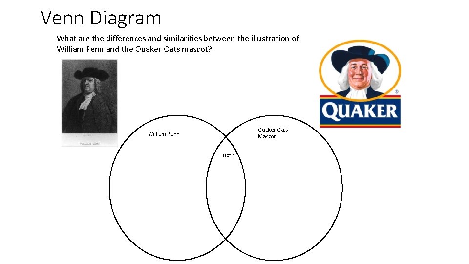 Venn Diagram What are the differences and similarities between the illustration of William Penn