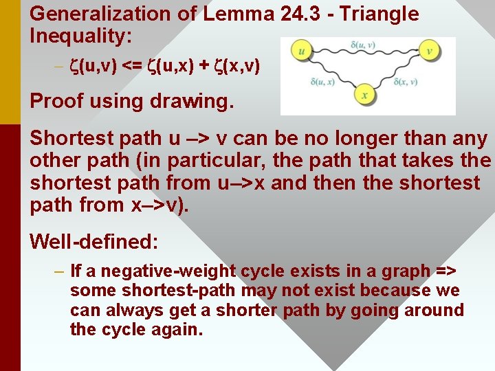 Generalization of Lemma 24. 3 - Triangle Inequality: – z(u, v) <= z(u, x)