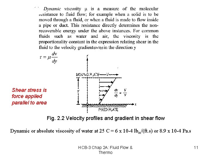 Shear stress is force applied parallel to area Fig. 2. 2 Velocity profiles and