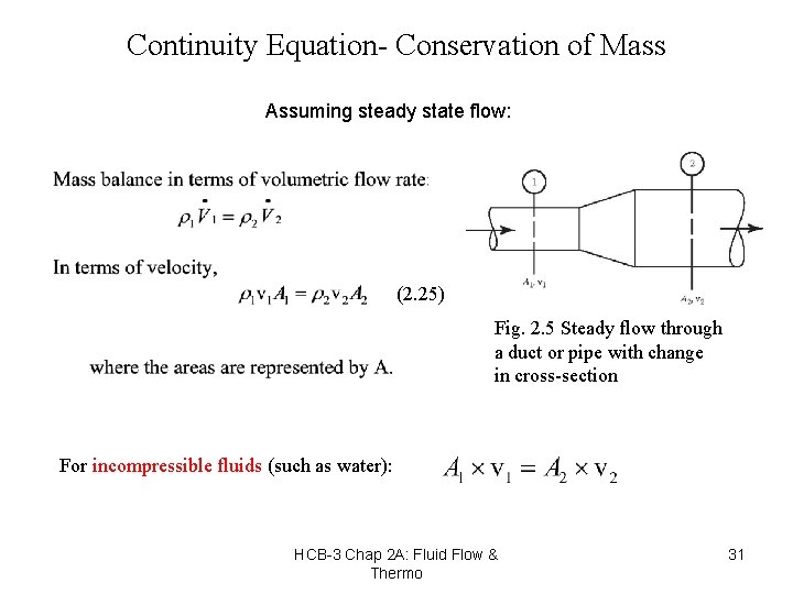 Continuity Equation- Conservation of Mass Assuming steady state flow: (2. 25) Fig. 2. 5