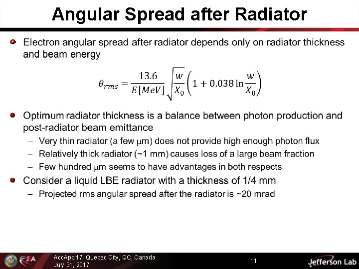 Angular Spread after Radiator Acc. App’ 17, Quebec City, QC, Canada July 31, 2017