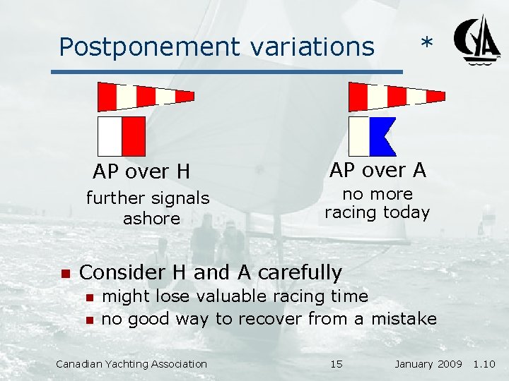 Postponement variations AP over H further signals ashore n * AP over A no