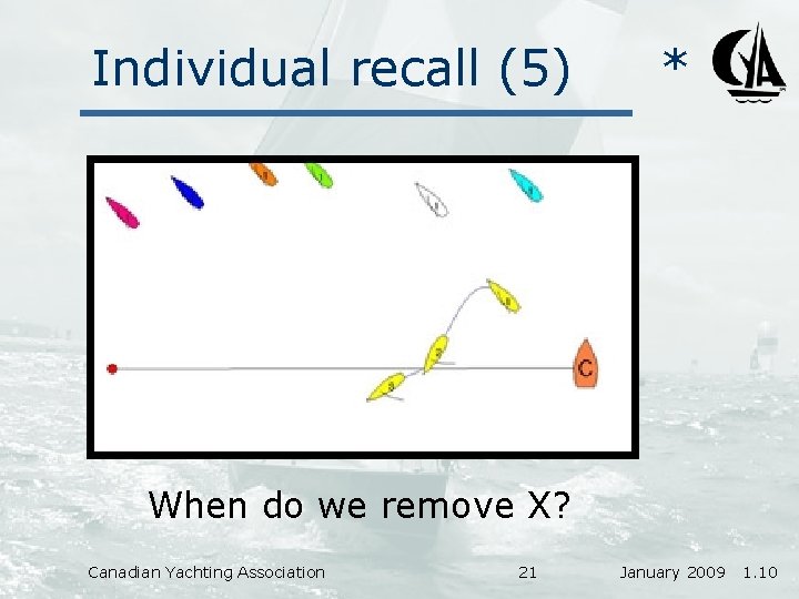 Individual recall (5) * When do we remove X? Canadian Yachting Association 21 January