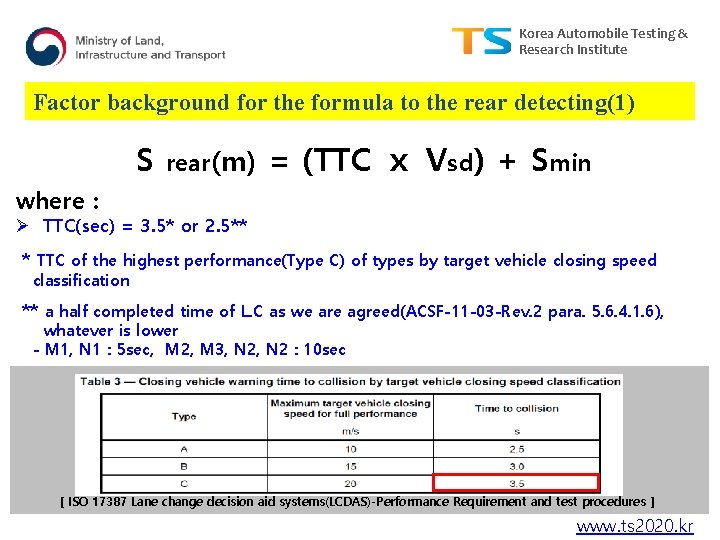 Korea Automobile Testing & Research Institute Factor background for the formula to the rear