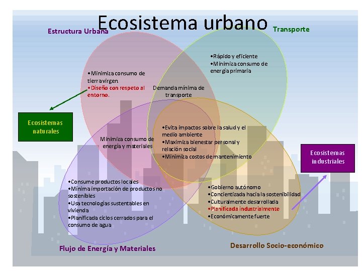 Ecosistema urbano Estructura Urbana • Minimiza consumo de tierra virgen. • Diseño con respeto