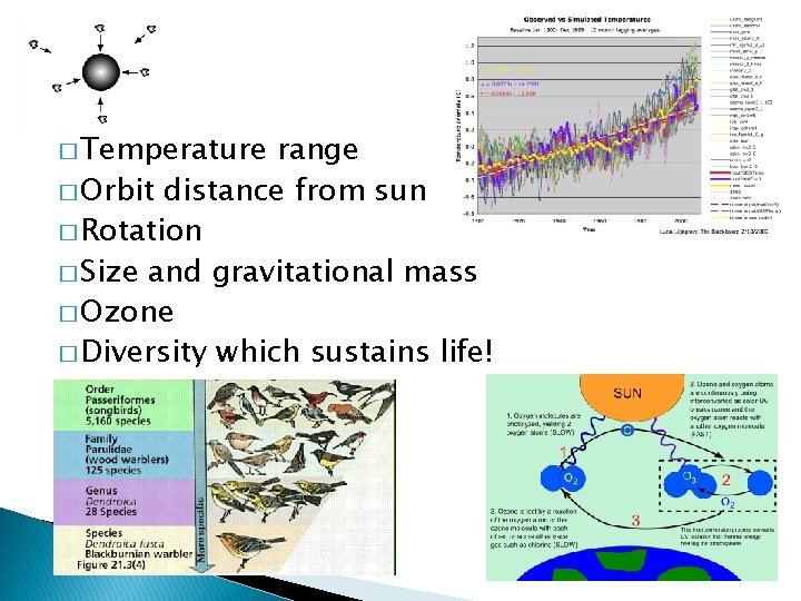 � Temperature range � Orbit distance from sun � Rotation � Size and gravitational