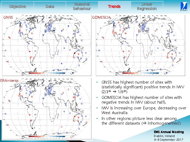 Objective GNSS ERAinterim Data Seasonal behaviour Trends Linear Regression GOMESCIA GNSS has highest number