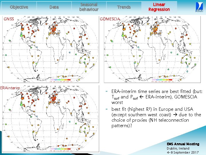 Objective GNSS ERAinterim Data Seasonal behaviour Trends Linear Regression GOMESCIA ERA-interim time series are