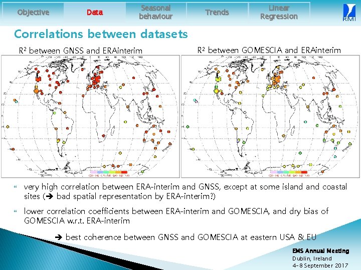 Objective Data Seasonal behaviour Trends Linear Regression Correlations between datasets R 2 between GNSS