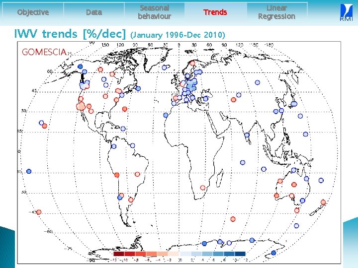 Objective Data IWV trends [%/dec] GOMESCIA Seasonal behaviour Trends (January 1996 -Dec 2010) Linear