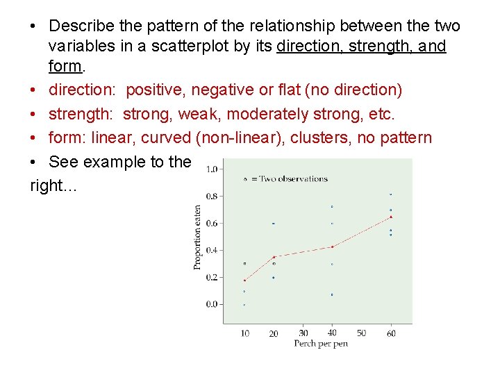  • Describe the pattern of the relationship between the two variables in a