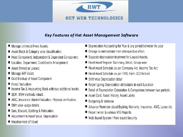 Key Features of Het Asset Management Software 