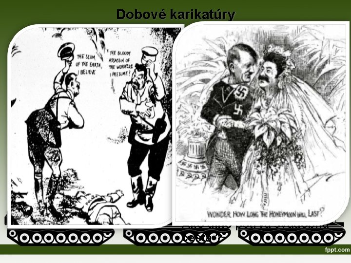 Dobové karikatúry Hitler a Stalin nad svojou obeťou - Poľskom Ako dlho potrvá svadobná