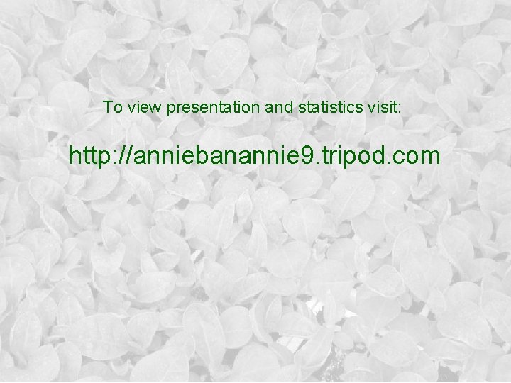 To view presentation and statistics visit: http: //anniebanannie 9. tripod. com 