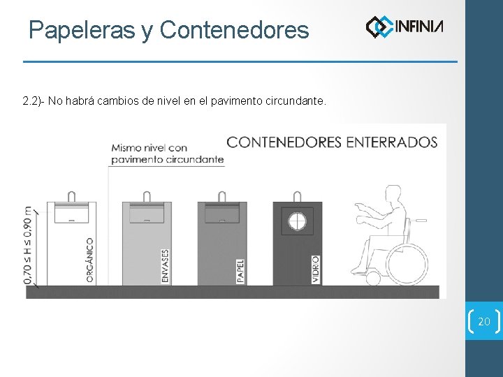Papeleras y Contenedores 2. 2)- No habrá cambios de nivel en el pavimento circundante.