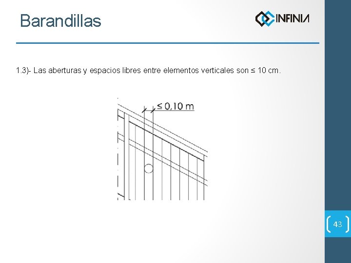 Barandillas 1. 3)- Las aberturas y espacios libres entre elementos verticales son ≤ 10