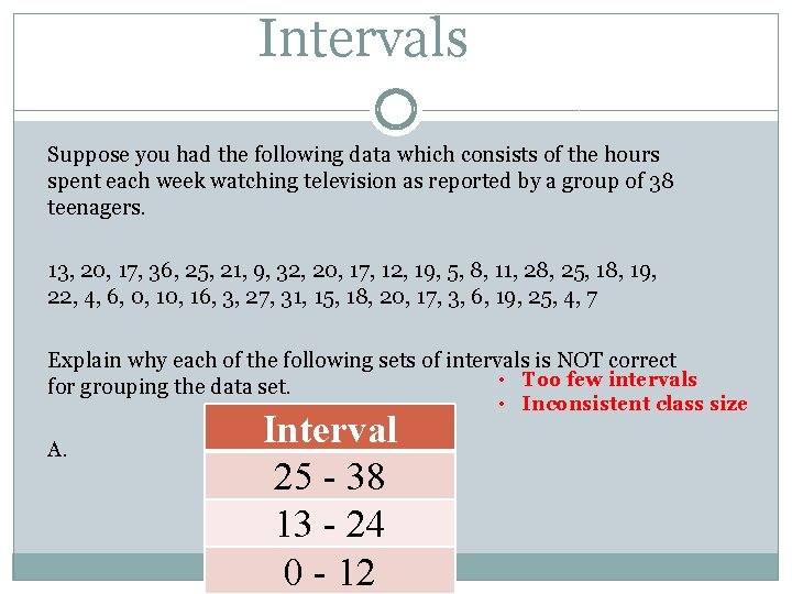 Intervals Suppose you had the following data which consists of the hours spent each