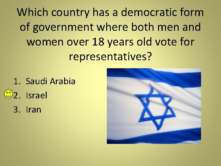 Which country has a democratic form of government where both men and women over