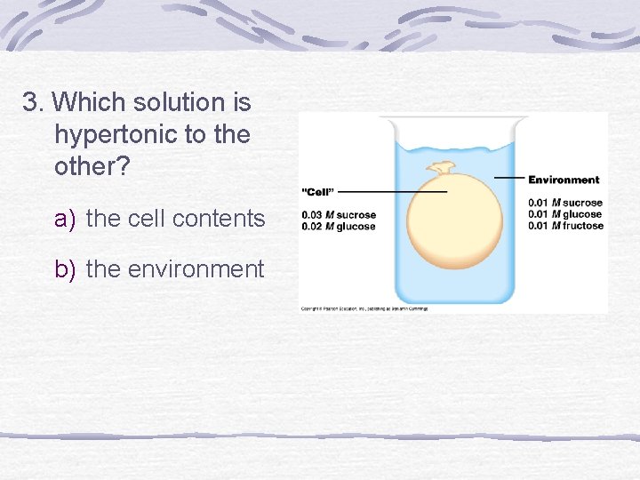 3. Which solution is hypertonic to the other? a) the cell contents b) the