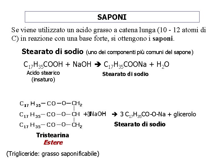 SAPONI Se viene utilizzato un acido grasso a catena lunga (10 - 12 atomi