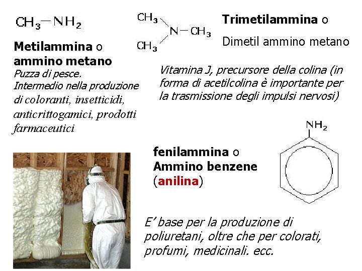 Trimetilammina o Metilammina o ammino metano Puzza di pesce. Intermedio nella produzione di coloranti,