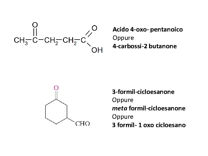 Acido 4 -oxo- pentanoico Oppure 4 -carbossi-2 butanone 3 -formil-cicloesanone Oppure meta formil-cicloesanone Oppure