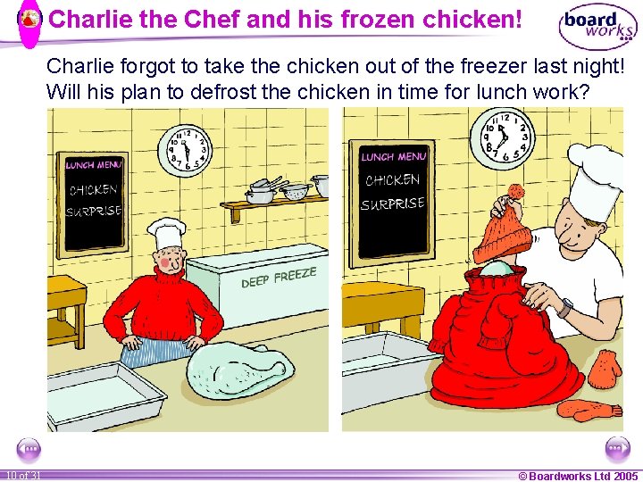 Charlie the Chef and his frozen chicken! Charlie forgot to take the chicken out