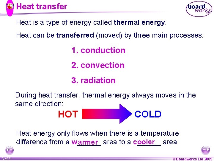 Heat transfer Heat is a type of energy called thermal energy. Heat can be
