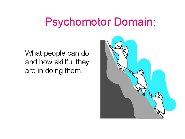 Psychomotor Domain: What people can do and how skillful they are in doing them.