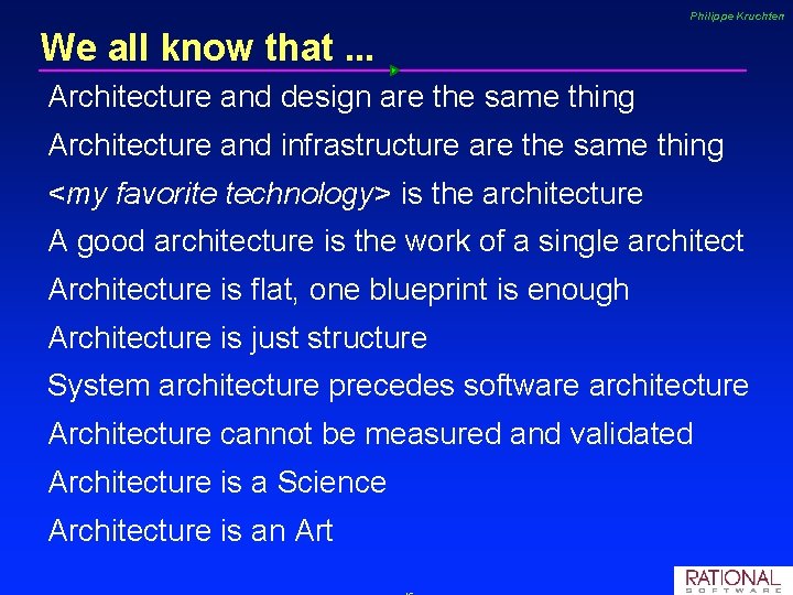 Philippe Kruchten We all know that. . . Architecture and design are the same Philippe Kruchten We all know that. . . Architecture and design are the same