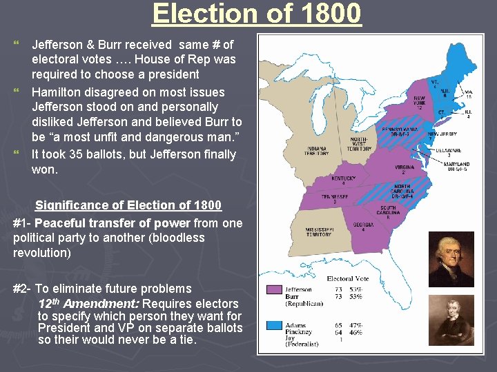 Election of 1800 } } } Jefferson & Burr received same # of electoral