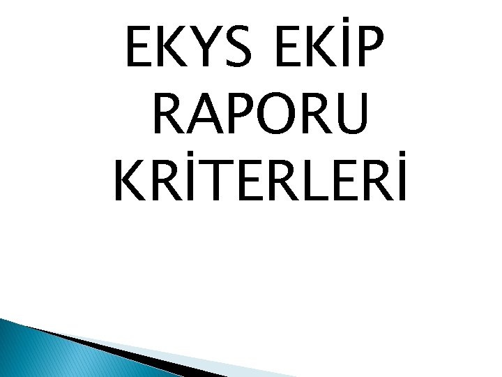 EKYS EKİP RAPORU KRİTERLERİ 