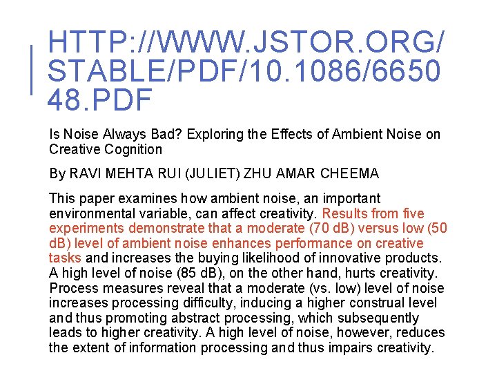 HTTP: //WWW. JSTOR. ORG/ STABLE/PDF/10. 1086/6650 48. PDF Is Noise Always Bad? Exploring the
