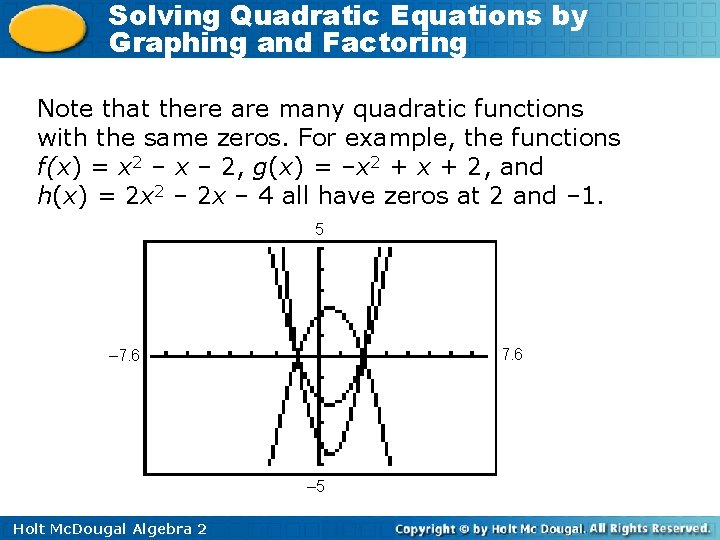 Solving Quadratic Equations by Graphing and Factoring Note that there are many quadratic functions