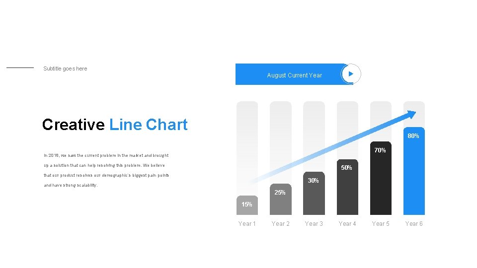 Subtitle goes here August Current Year Creative Line Chart 80% 70% In 2018, we