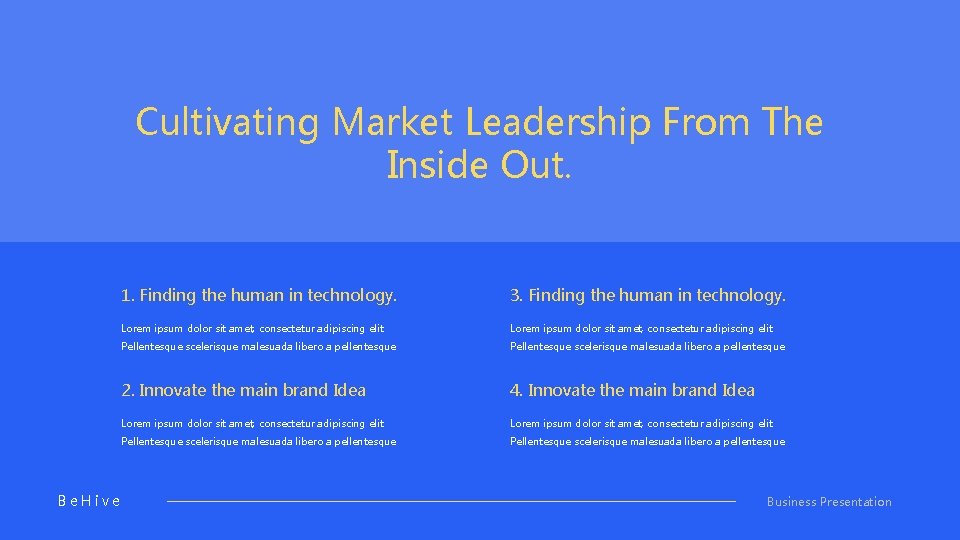 Cultivating Market Leadership From The Inside Out. Be. Hive 1. Finding the human in