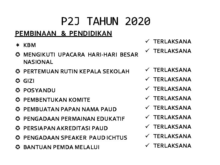 P 2 J TAHUN 2020 PEMBINAAN & PENDIDIKAN ¬ KBM µ MENGIKUTI UPACARA HARI-HARI