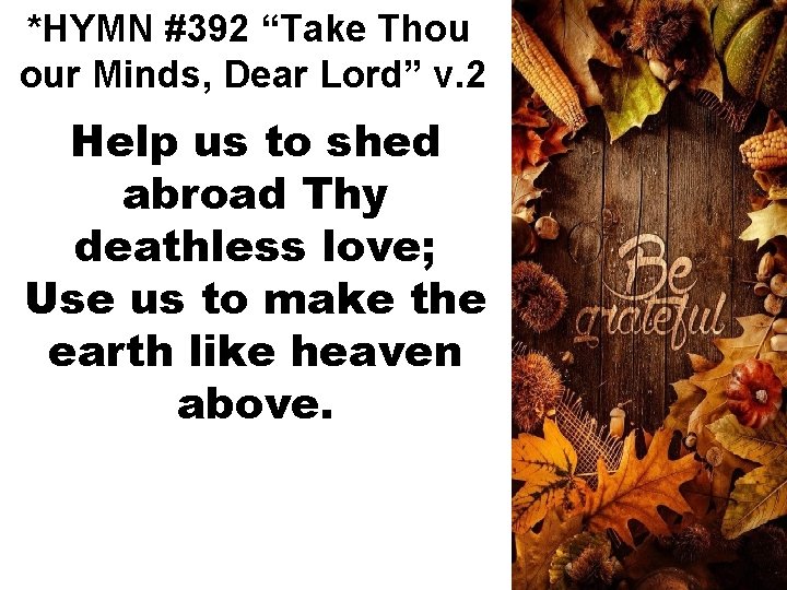 *HYMN #392 “Take Thou our Minds, Dear Lord” v. 2 Help us to shed