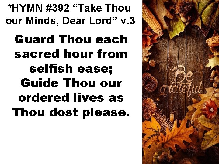 *HYMN #392 “Take Thou our Minds, Dear Lord” v. 3 Guard Thou each sacred